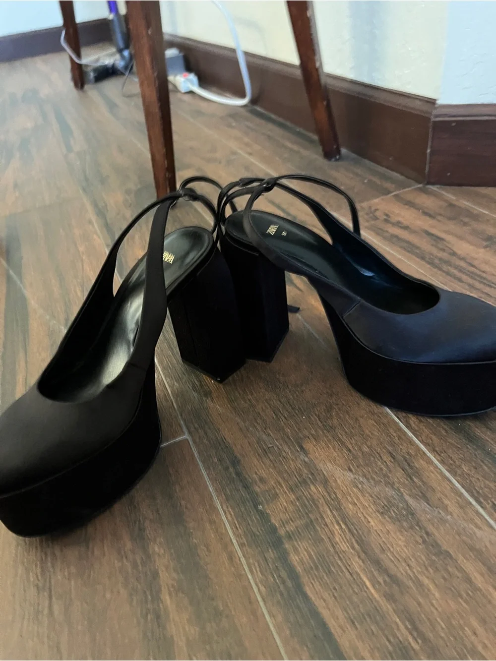 Zara Black Platform Slingback Heels